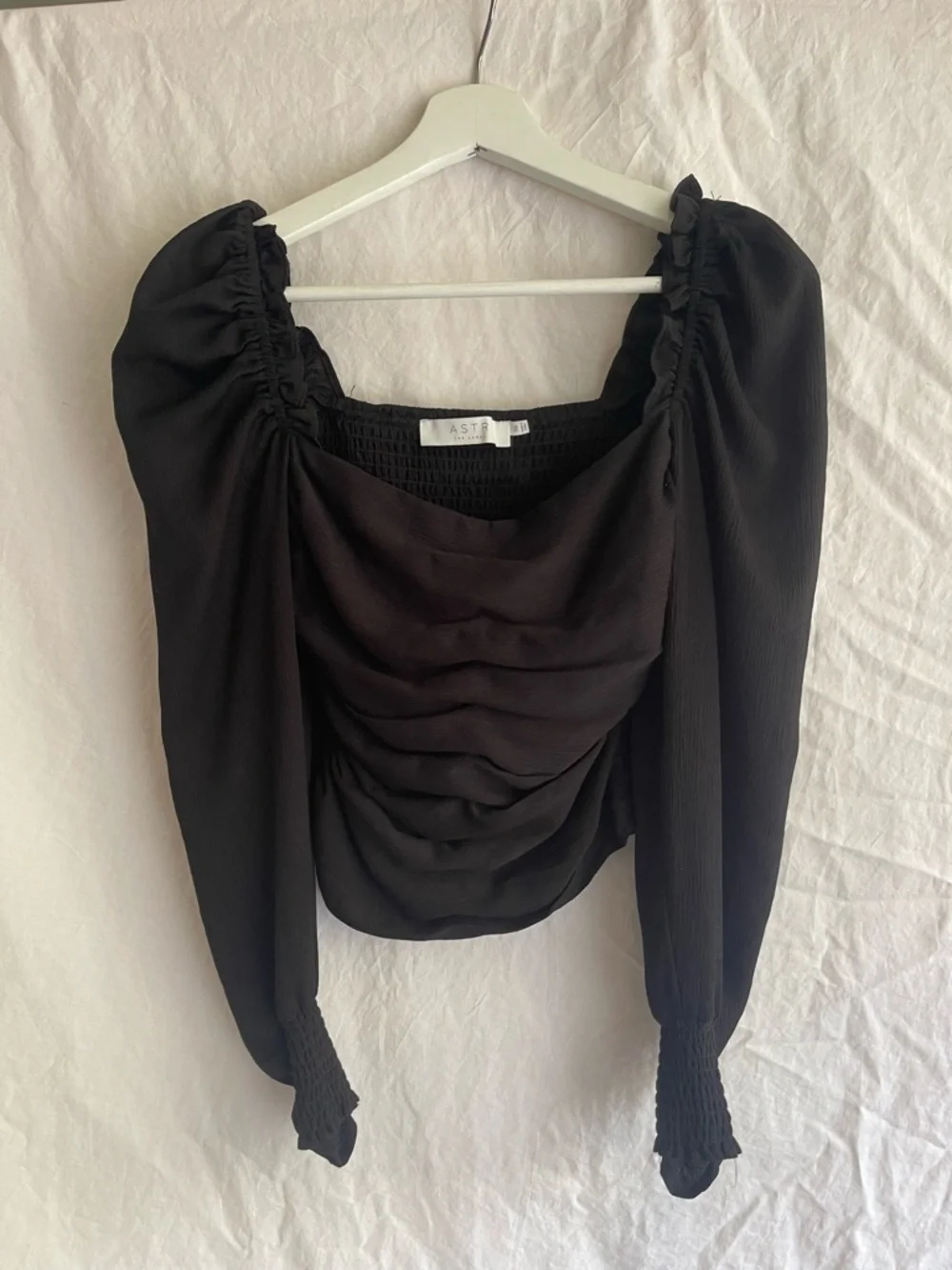 Astr Black Square-Neck Puff Sleeve Top Romantic chic coquette minimalist Size XS